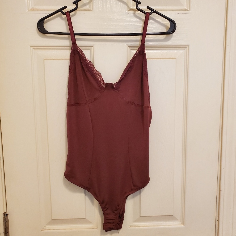 Burgundy lace body suit